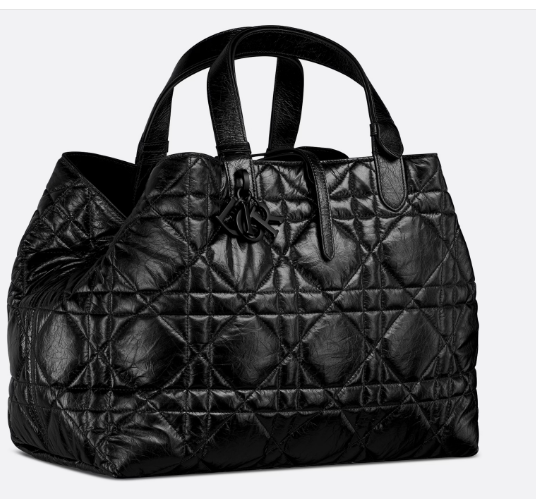 Large Dior Toujours Bag Black Macrocannage Crinkled Calfskin M2820SN