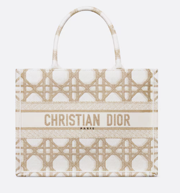 Medium Dior Book Tote White and Gold-Tone Macrocannage Embroidery M1296ZZ