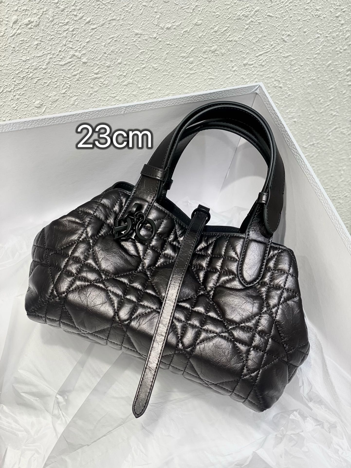 Small Dior Toujours Bag Black Macrocannage Crinkled Calfskin M2822O