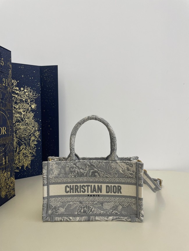 Mini Dior Book Tote Gray Toile de Jouy Reverse Embroidery S5573CR