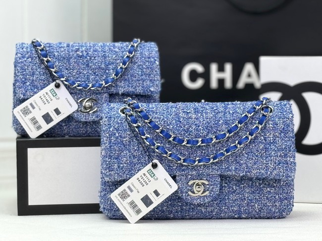 Chanel Tweed CLASSIC HANDBAG A01112 blue