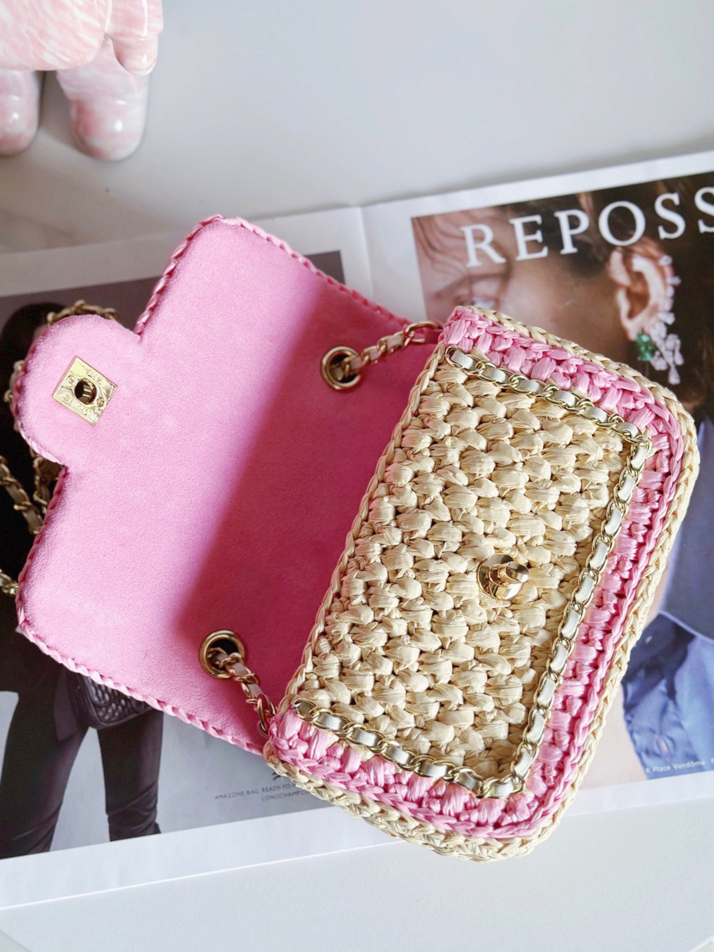 Chanel Weaving Mini Flap Bag AS6009 pink&Beige