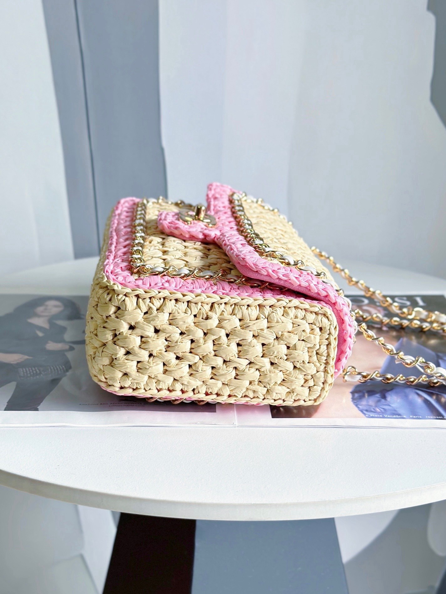 Chanel Weaving small Flap Bag AS6010 pink&Beige