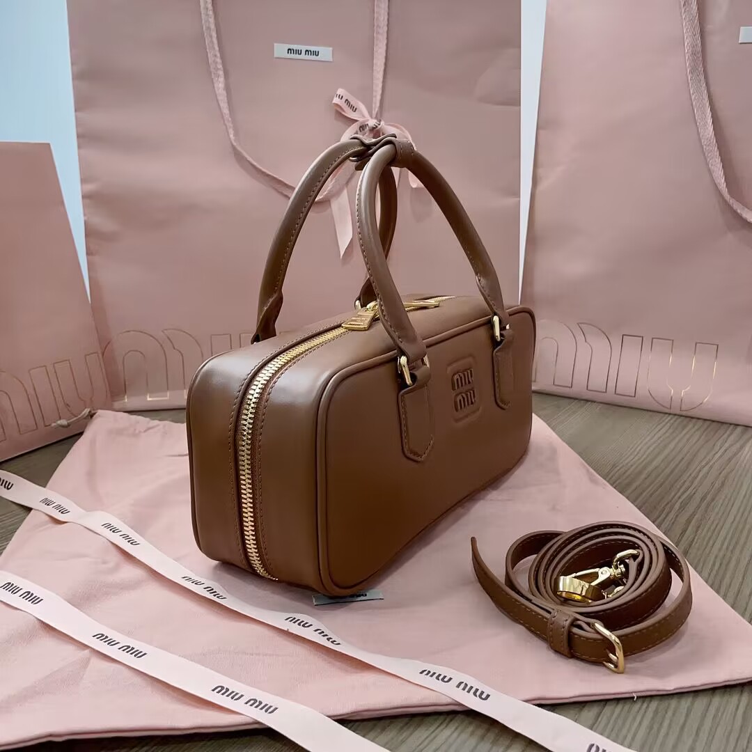 MIU MIU Original Leather Top Handle Bag 5BB148 Brown