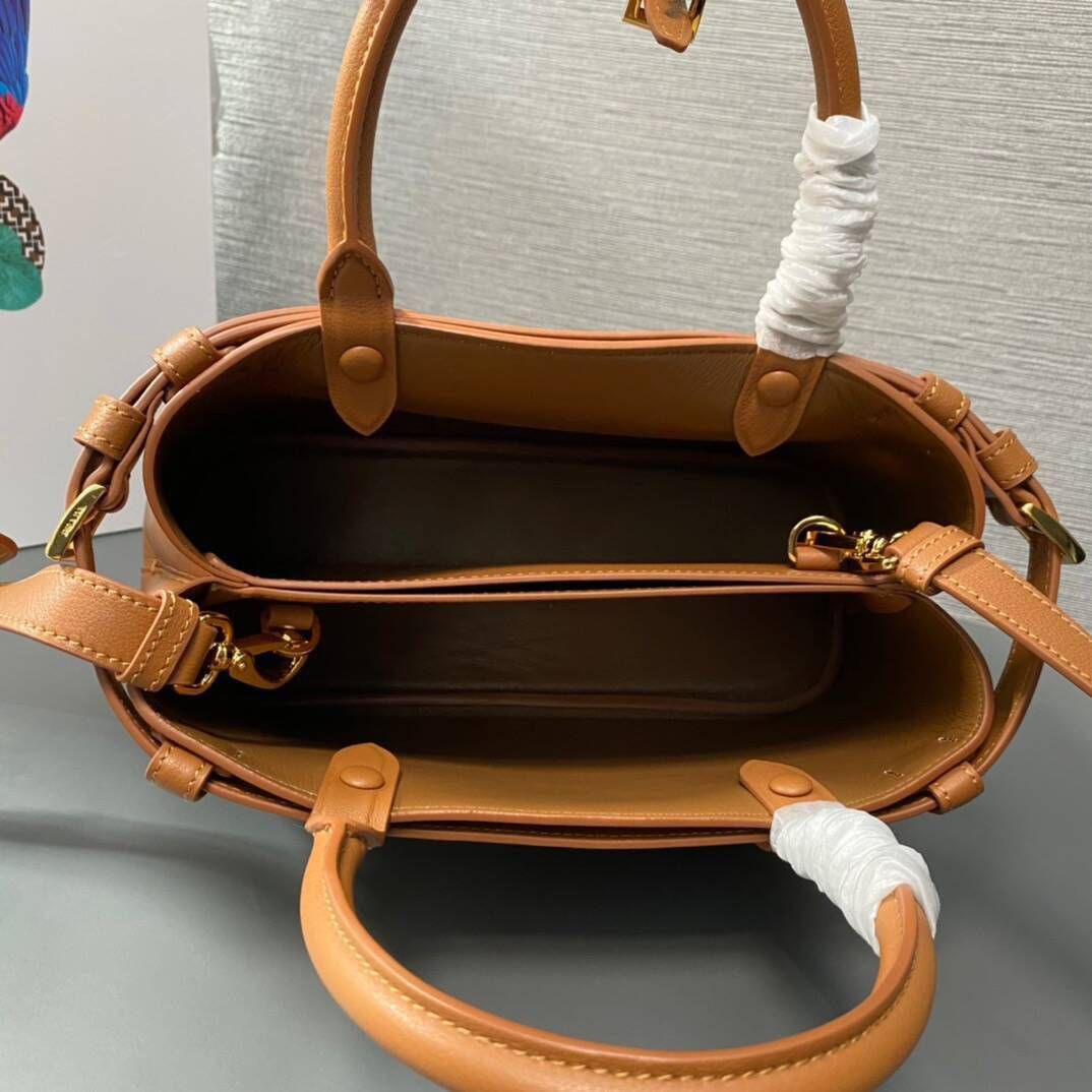 Prada Original Leather Double Top Handle Bag 1BA418 Brown
