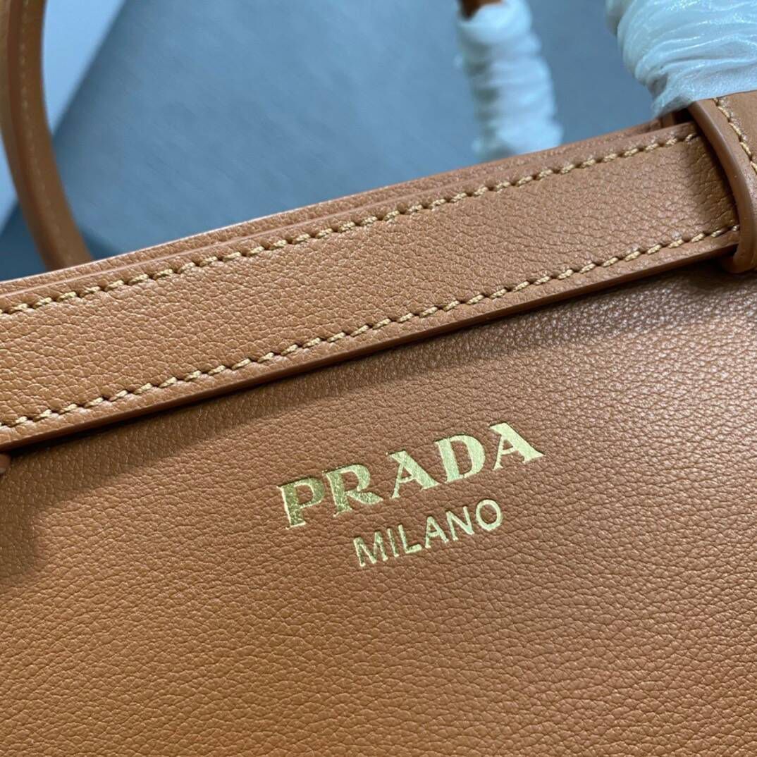 Prada Original Leather Double Top Handle Bag 1BA418 Brown
