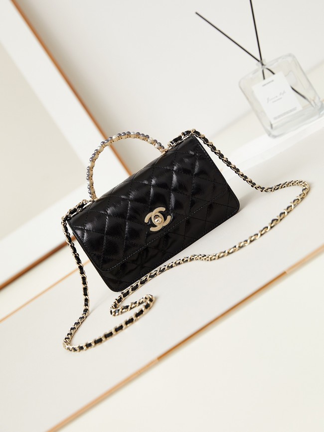 CHANEL CLUTCH WITH CHAIN Shiny Crumpled Lambskin AP3803 black