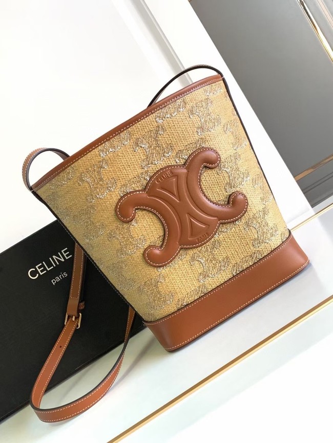 CELINE SMALL BUCKET CUIR TRIOMPHE IN TEXTILE WITH TRIOMPHE 198243 CAMEL