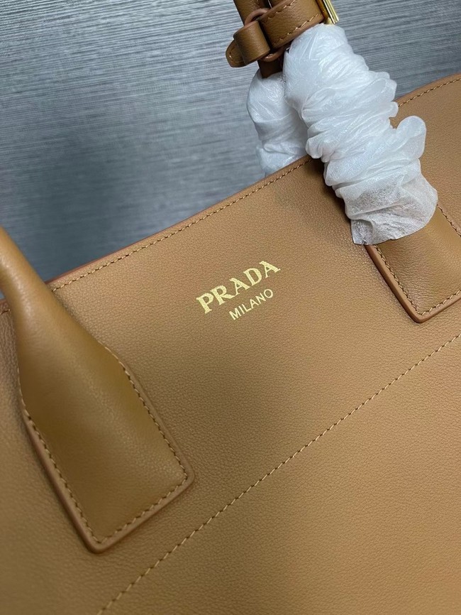 Prada Large leather tote bag with buckles 1BG508 Caramel