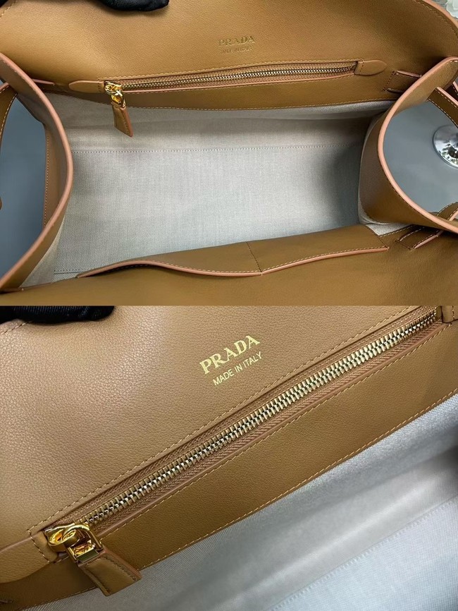Prada Large leather tote bag with buckles 1BG508 Caramel