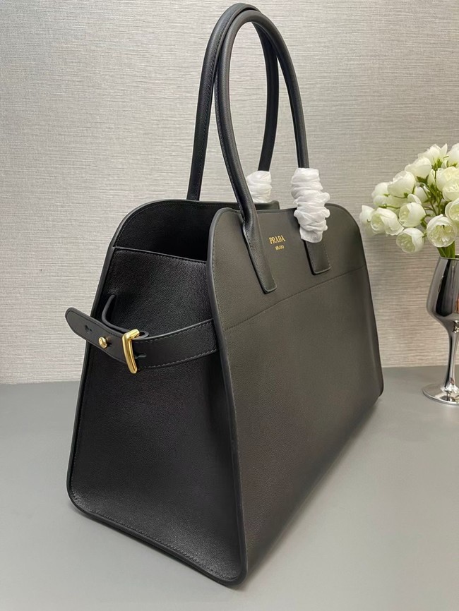 Prada Large leather tote bag with buckles 1BG508 black