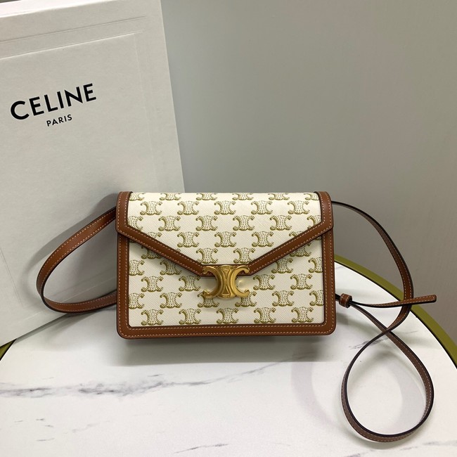 CELINE ENVELOPPE BAG IN TRIOMPHE CANVAS AND CALFSKIN 113322 WHITE