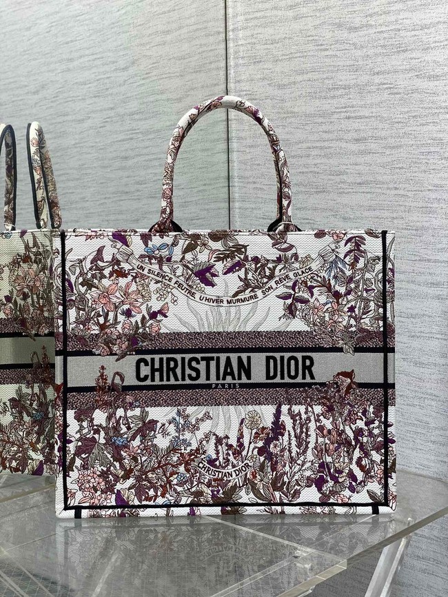 Large Dior Book Tote Ecru Multicolor Dior 4 Saisons Hiver Soleil Embroidery M1286ZE