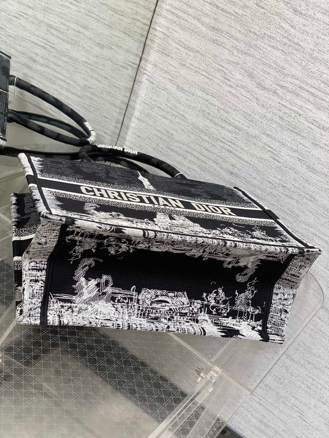 Medium Dior Book Tote White and Black New York Embroidery M1296ZEG