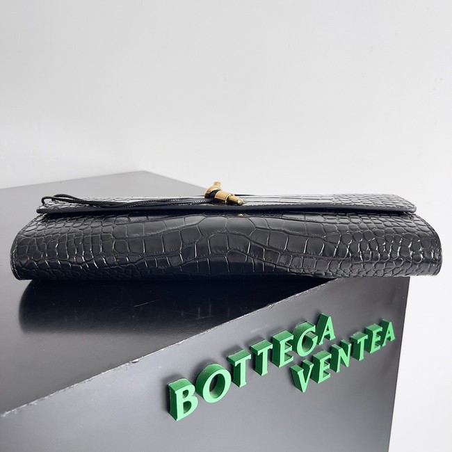 Bottega Veneta Long Clutch Andiamo With Handle alligator leather 741511 black