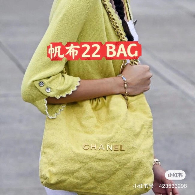 CHANEL 22 HANDBAG Fabric AS3261 yellow