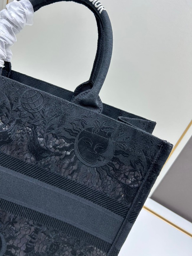 Large Dior Book Tote Dioriviera Black Toile de Jouy Soleil Macrame Embroidery M1286ZE black