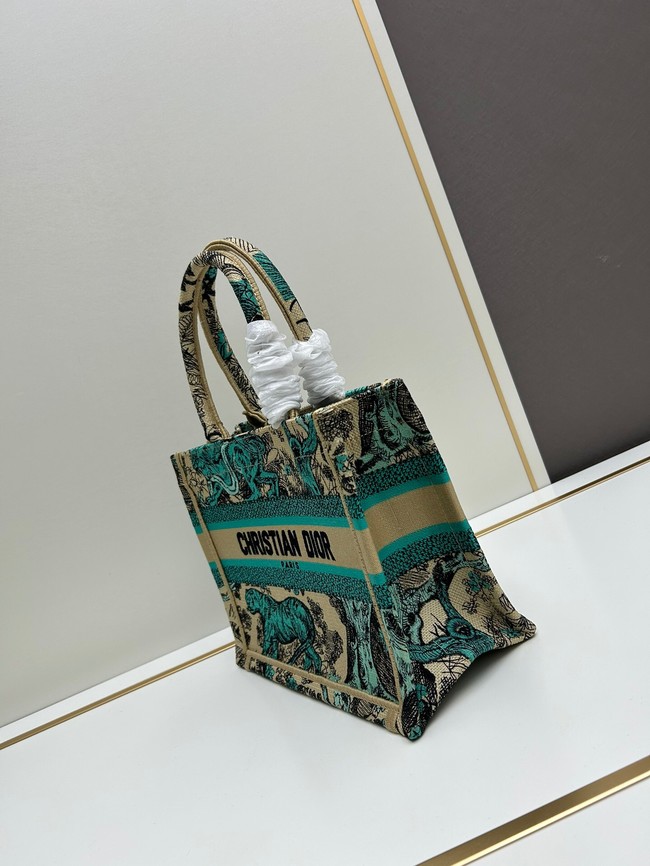 SMALL DIOR BOOK TOTE Raffia with Aquamarina Toile de Jouy Sauvage Embroidery M1296ZRf