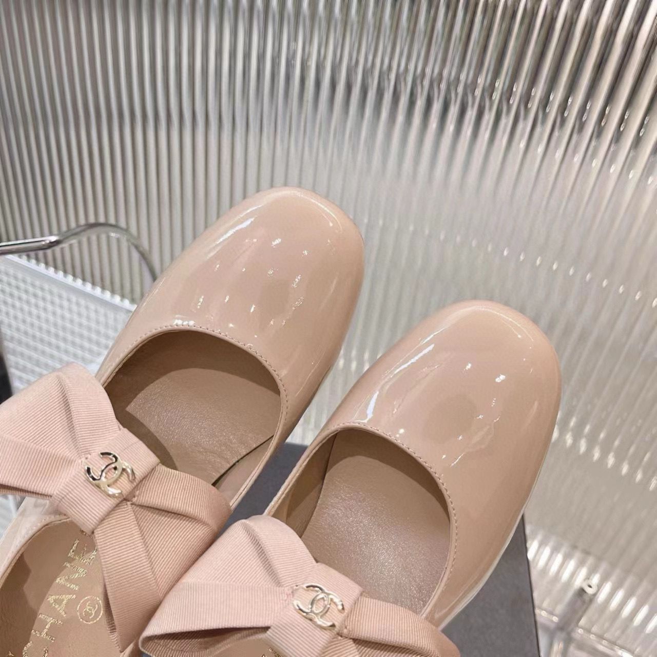 Chanel 24C Bow Mary Jane Shoes Original Patent Calf Leather 55MM Heels C85923 Nude