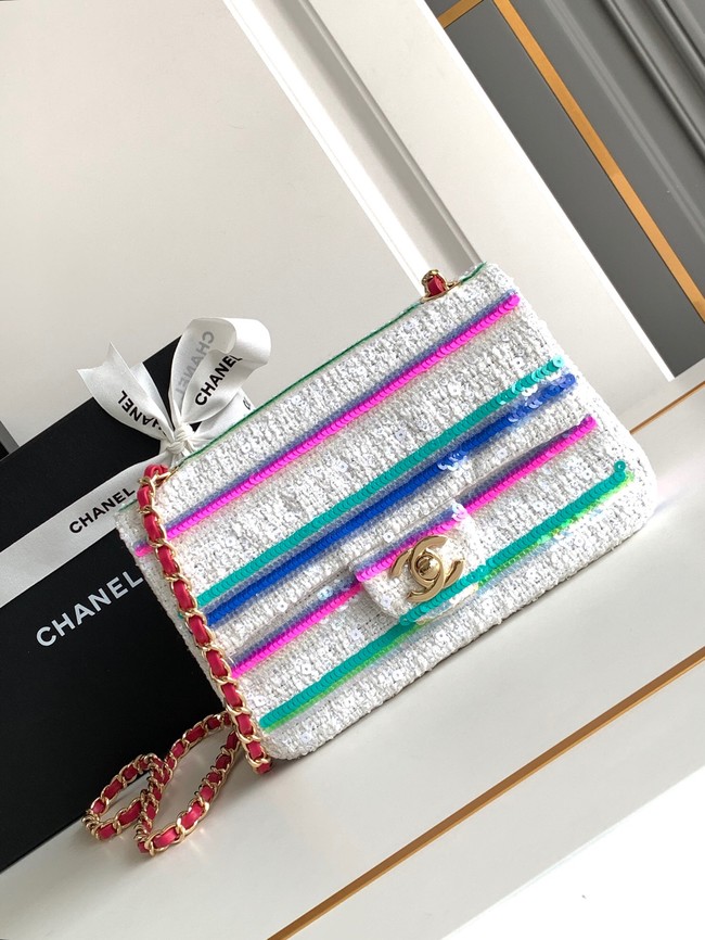 CHANEL SMALL FLAP BAG AS4561 White& Blue&Pink & green