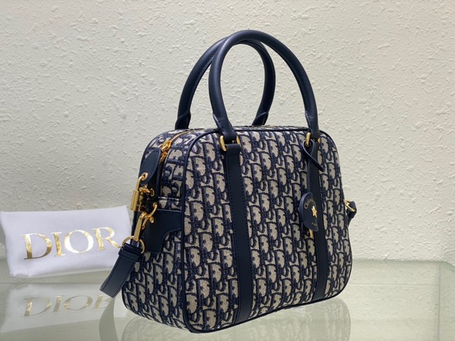 Large D-Vibe Bowling Bag Blue Dior Oblique Jacquard M1341UT