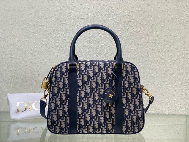 Large D-Vibe Bowling Bag Blue Dior Oblique Jacquard M1341UT