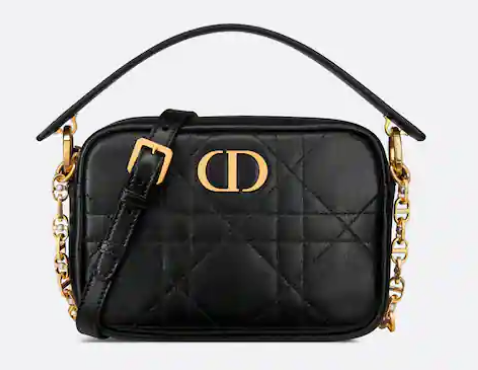 Small Dior Caro Top Handle Camera Bag Black Macrocannage Calfskin M3352U