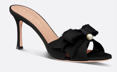 Dior Adiorable Heeled Slide Black Fringed Grosgrain 11913-1