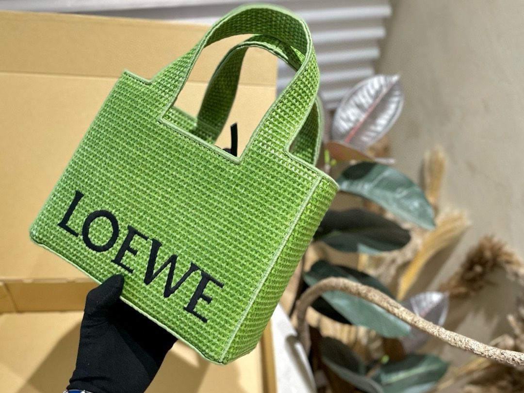 Loewe Anagram Basket Woven Straw Shopping Tote Bag 652399 Green