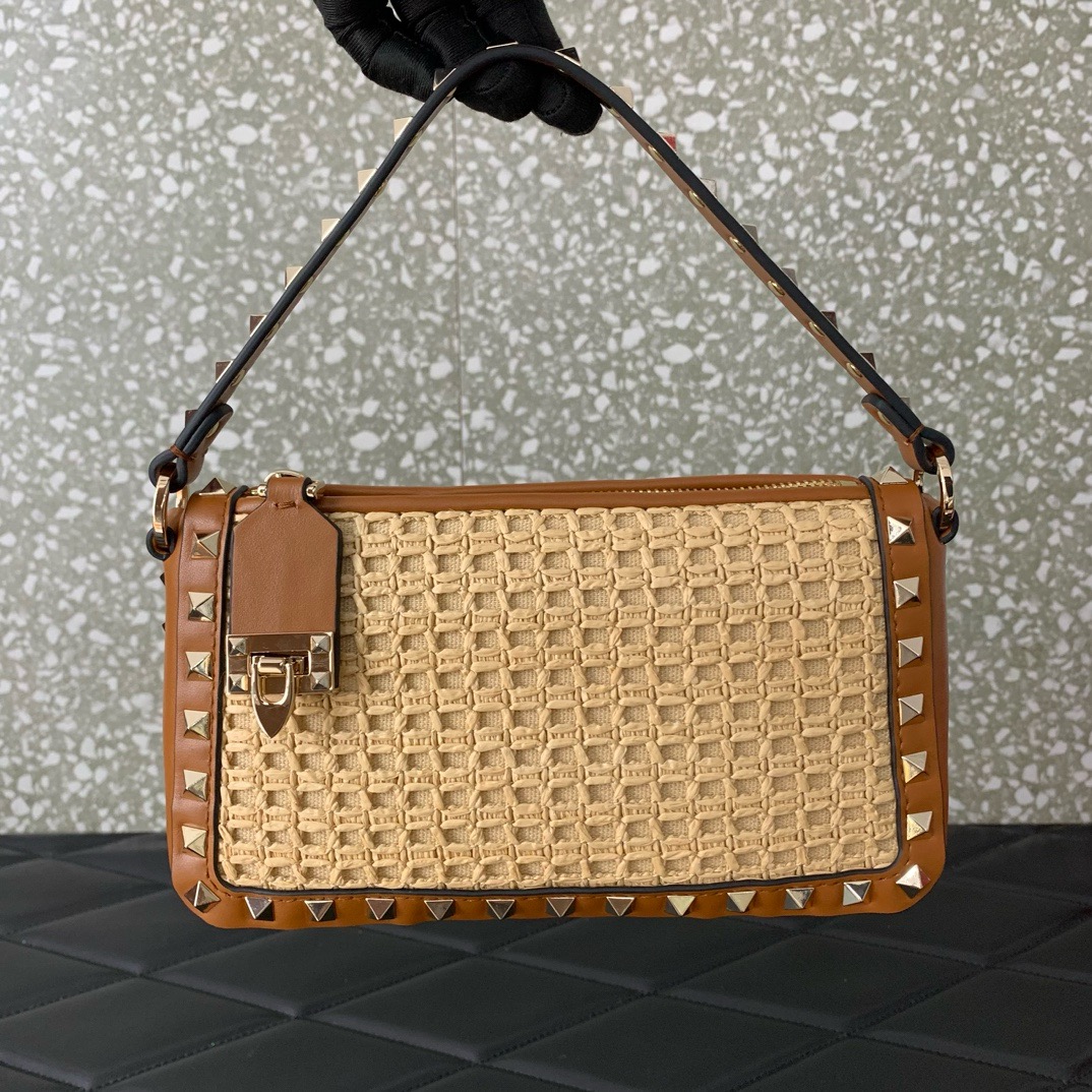 VALENTINO VLOGO SIGNATURE RAFFIA Mini Shoulder Bag 03111 brown