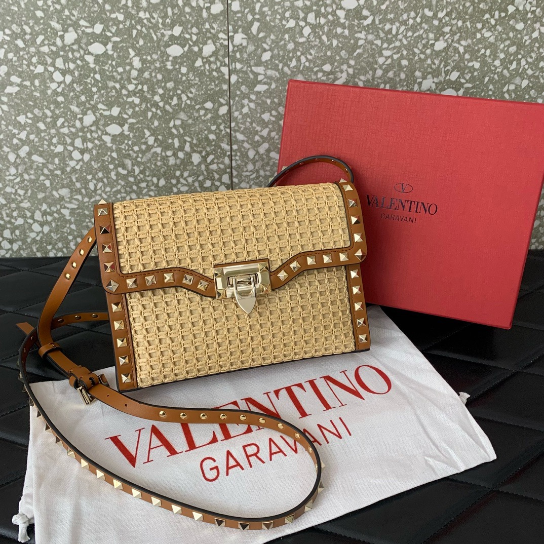 VALENTINO VLOGO SIGNATURE RAFFIA Shoulder Bag 03221 brown