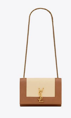 SAINT LAURENT KATE SMALL IN CANVAS AND LEATHER 742580 NATUREL AND BRICK