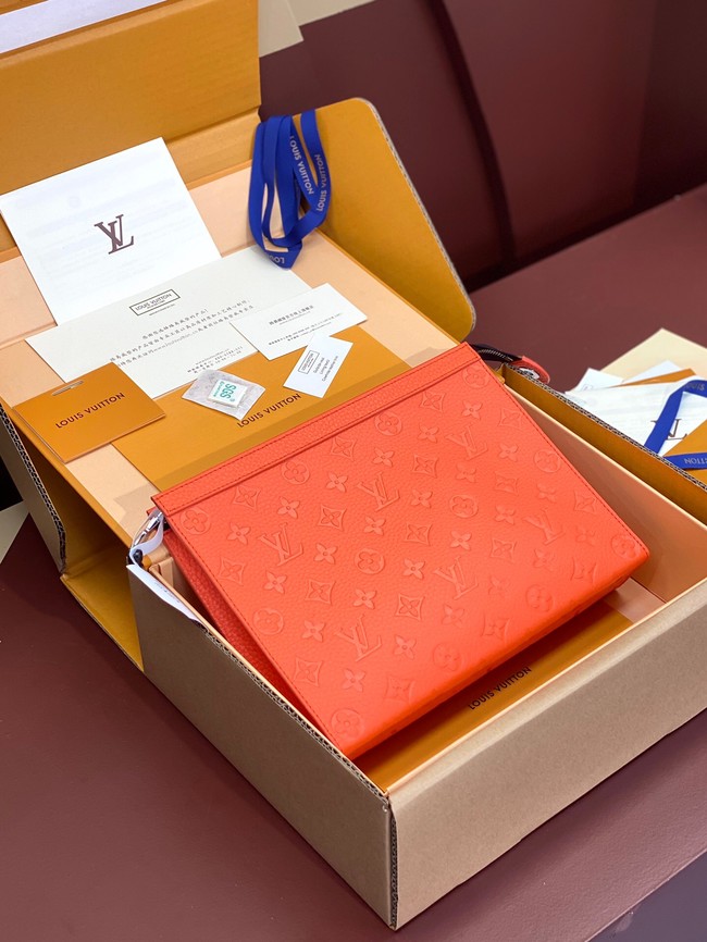 Louis Vuitton Pochette Voyage Monogram embossed cowhide leather MM M61692 orange