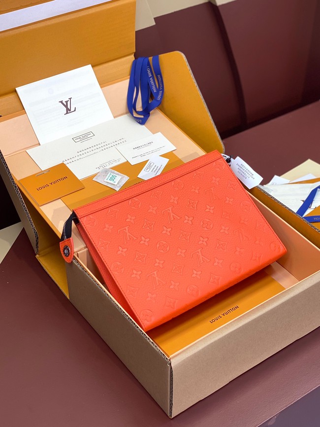 Louis Vuitton Pochette Voyage Monogram embossed cowhide leather MM M61692 orange