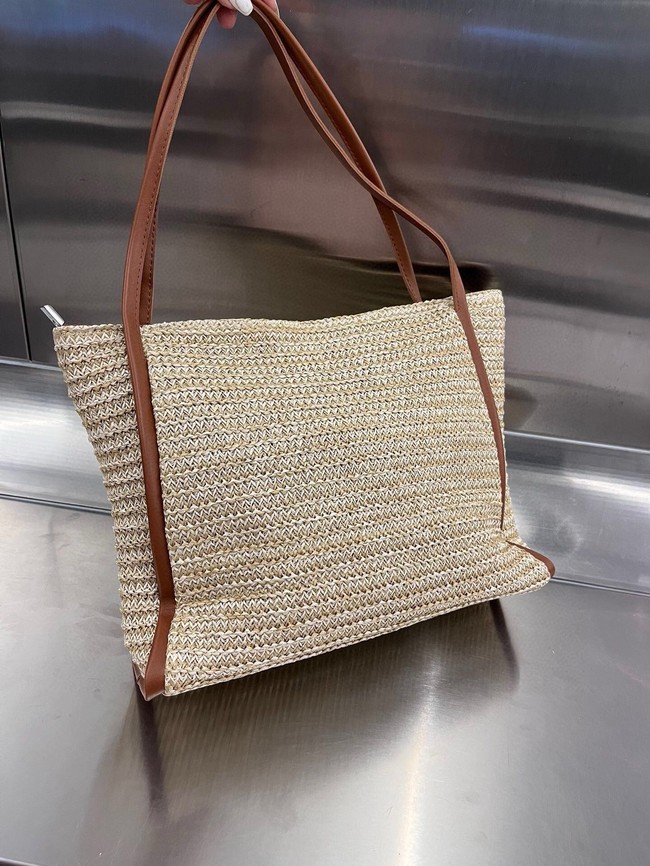 CELINE MEDIUM SUPPLE CELINE CLASSIC PANIER IN RAFFIA AND CALFSKIN 192605-2