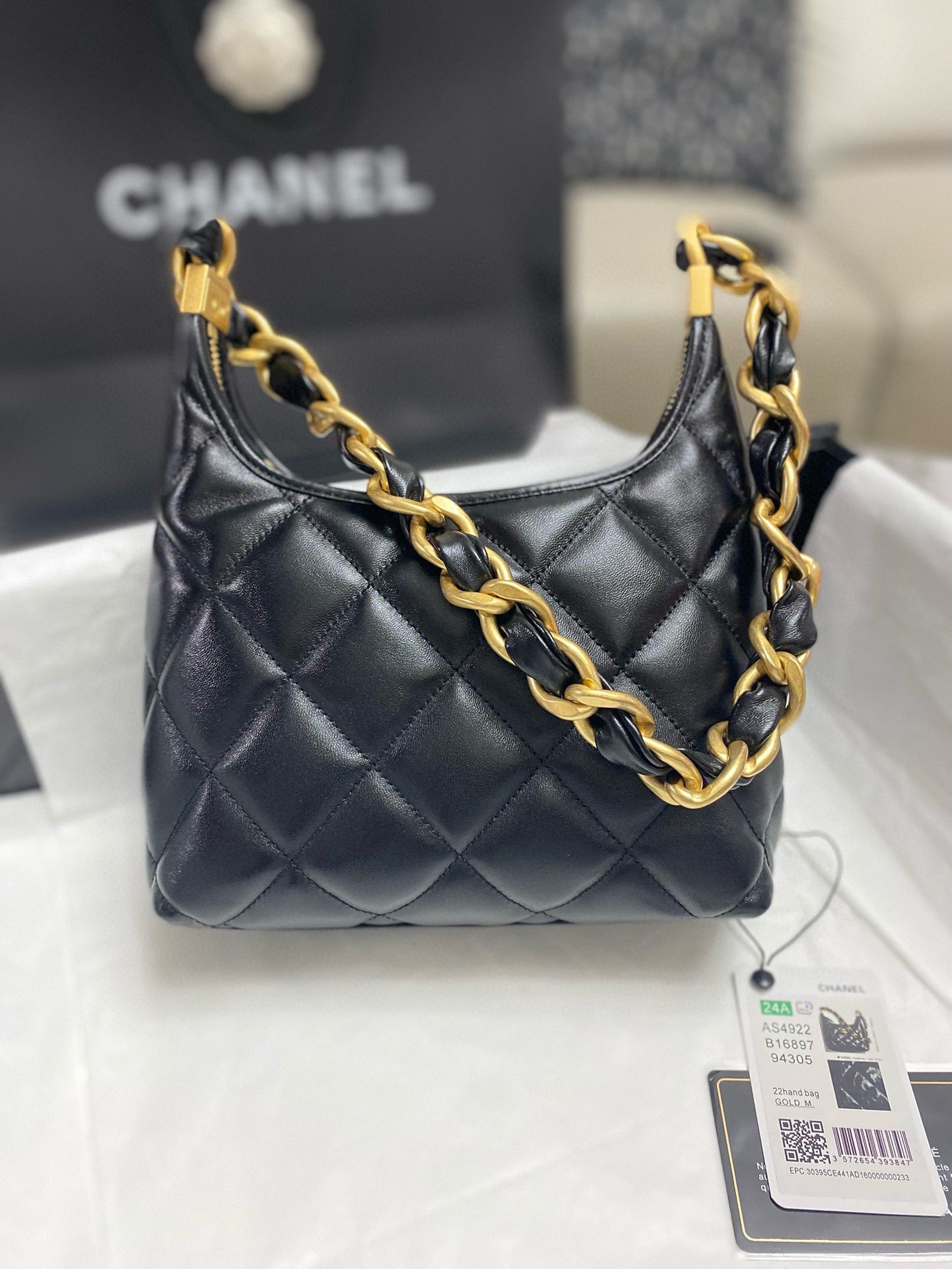 Chanel 24A Original Leather Hobo Bag AS4922  AS4923 Black