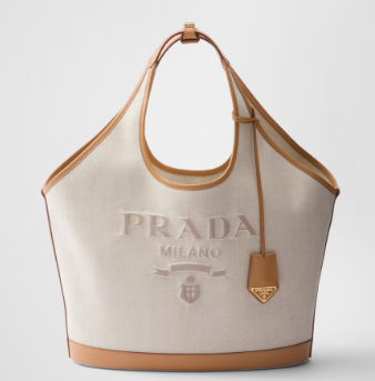 Prada Large linen blend and leather tote bag 1BG472 Fabric&leather