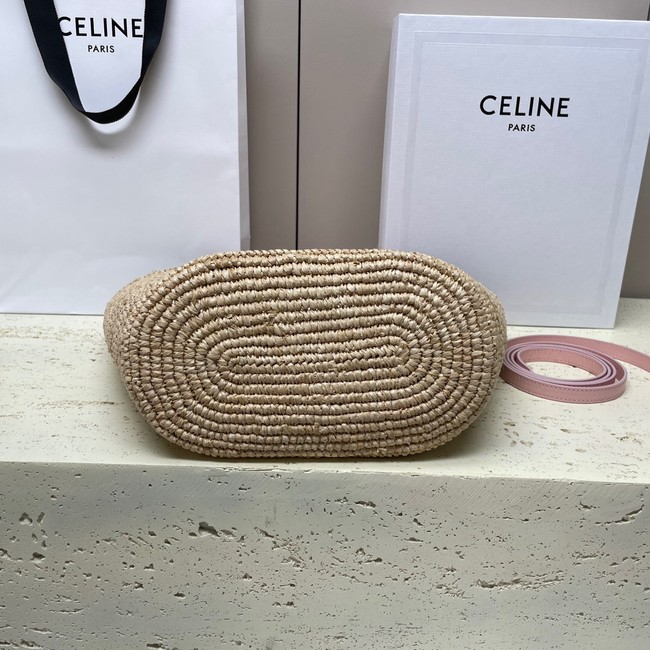 CELINE TEEN SUPPLE CELINE CLASSIC PANIER IN RAFFIA AND CALFSKIN 115802 PASTEL PINK