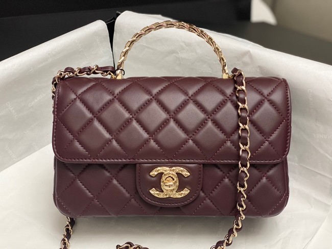 Chanel MINI FLAP BAG WITH TOP HANDLE AS4924 Dark Burgundy