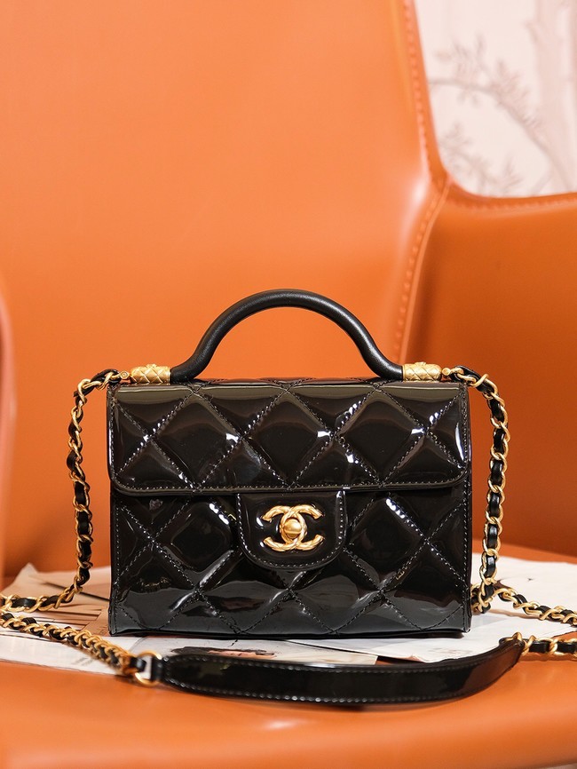 Chanel Patent leather MINI FLAP BAG WITH TOP HANDLE AS4956 black