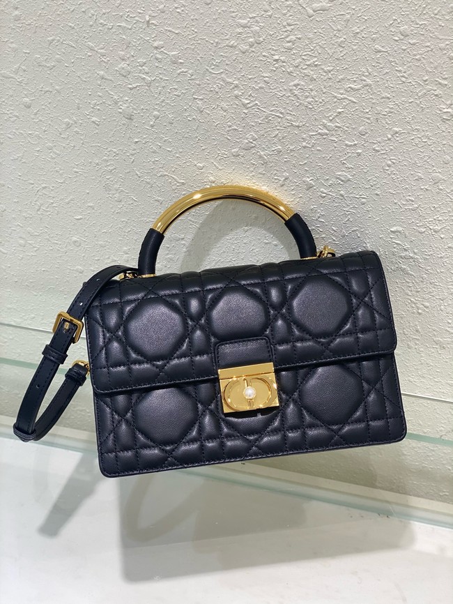 Medium Dior Ange Bag Black Macrocannage Calfskin M4402U