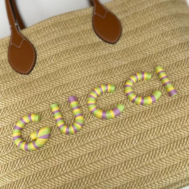 Gucci MEDIUM STRAW-EFFECT TOTE 779666 Multicolor