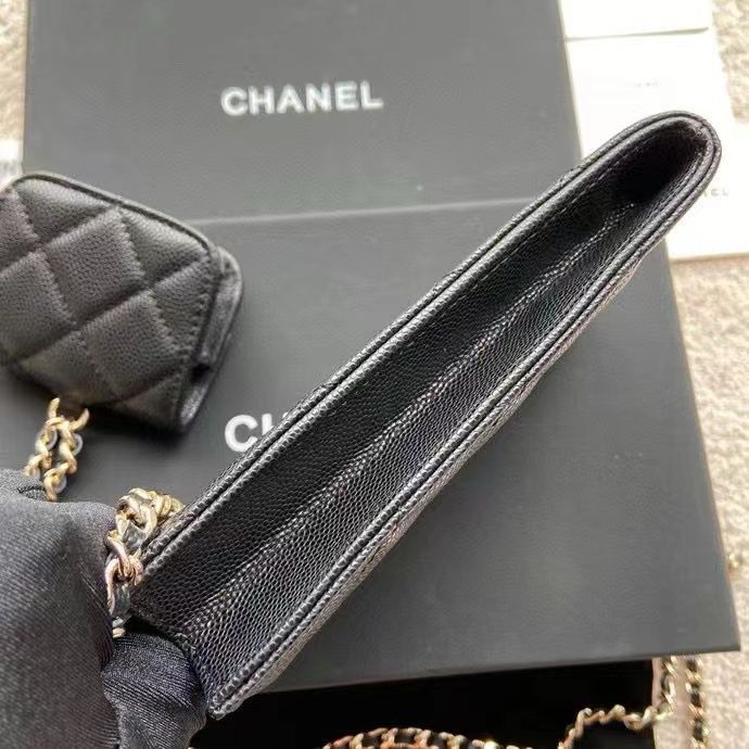 Chanel MINI FLAP PHONE CASE CAVIAR LEATHER BAG AP2742 BLACK