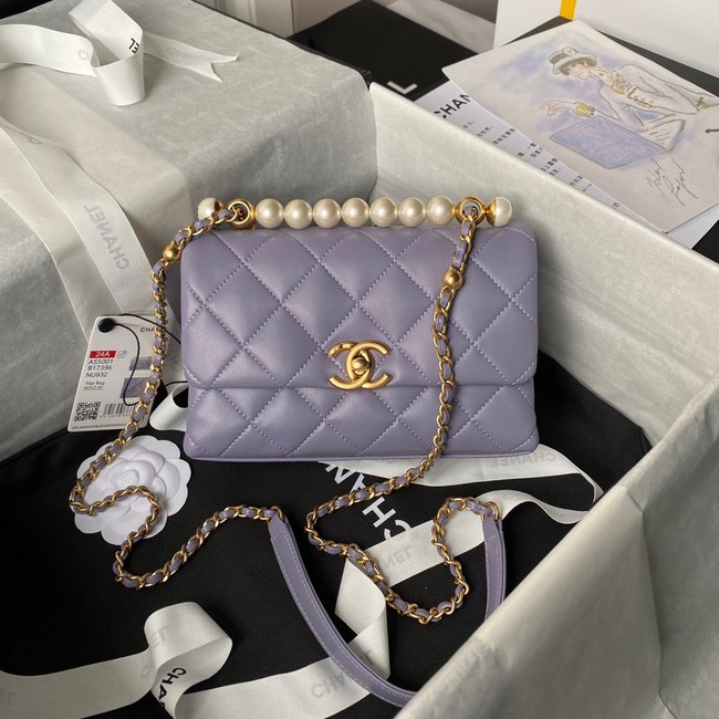 Chanel MINI FLAP BAG WITH TOP HANDLE AS5001 Light Purple