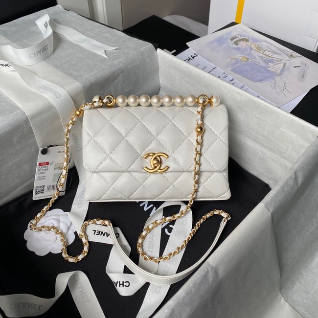 Chanel MINI FLAP BAG WITH TOP HANDLE AS5001 white