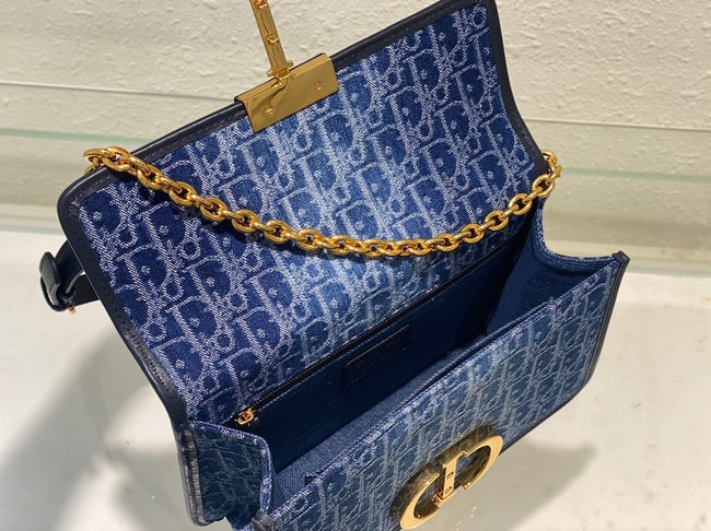 DIOR 30 Montaigne East-West Bag with Chain Blue Denim Dior Oblique Jacquard M9334UDC