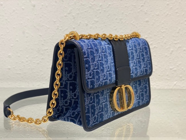 DIOR 30 Montaigne East-West Bag with Chain Blue Denim Dior Oblique Jacquard M9334UDC