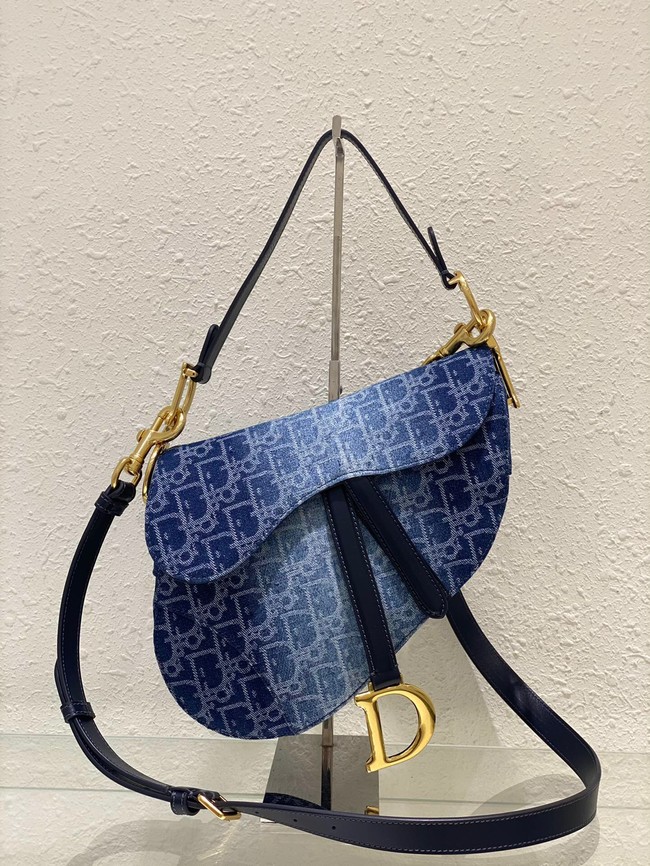 DIOR Saddle Bag with Strap Blue Denim Dior Oblique Jacquard M0455CDC