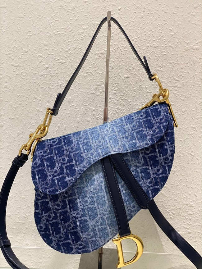 DIOR Saddle Bag with Strap Blue Denim Dior Oblique Jacquard M0455CDC