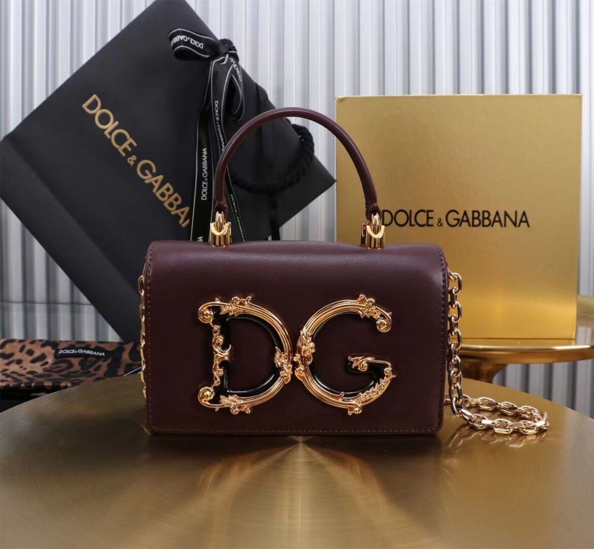 Dolce & Gabbana leather Shoulder Bag G6504 Burgundy